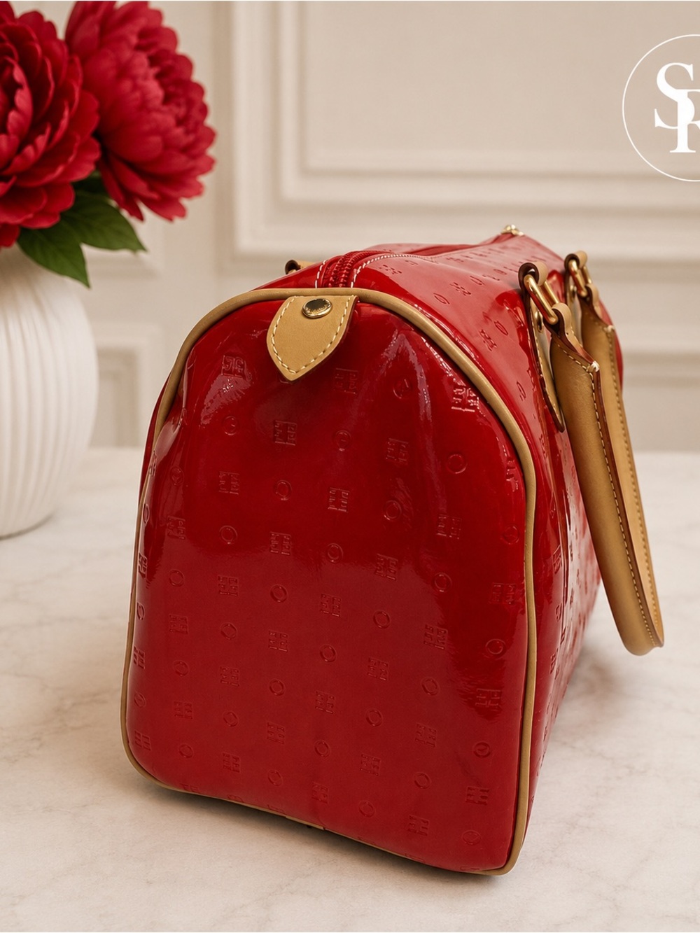 Arcadia Italy Red Patent Leather Speedy Boston Bag | Made in Italy Crossbody - Picture 5 of 10